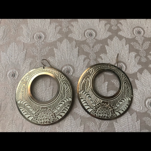 Gold & White Hoop Earrings - Picture 1 of 2